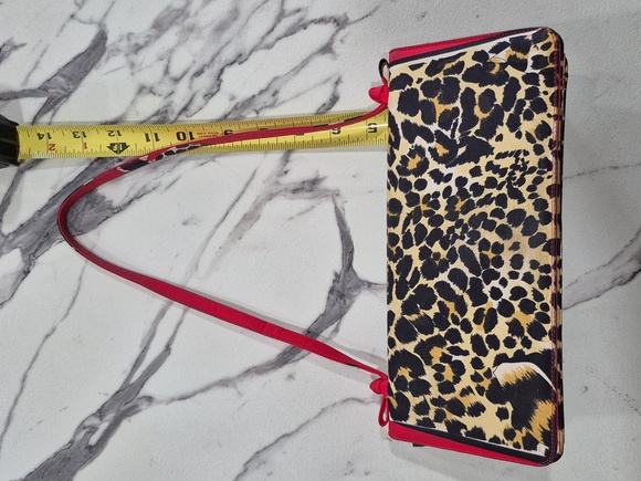 Stuart Weitzman Leopard Mini Bag, Tan & Black Animal Print w Red, Vintage - Picture 11 of 14